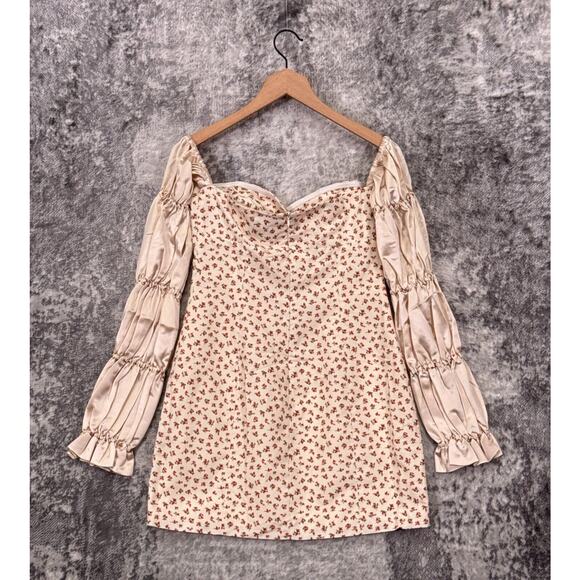 New Nana Jacqueline Dress Medium Womens Floral Satin Micro Mini Smock Sleeve - Picture 3 of 8